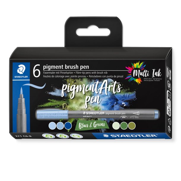 Pigment Arts Pen - 6 Bl &amp; Grnne farver