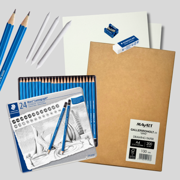 Staedtler Mars Lumograph 24 stk. tegnepakke  m. Otto A4 Tegnepapir