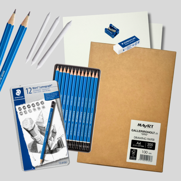 Staedtler Mars Lumograph 12 stk. tegnepakke  m. Otto A4 Tegnepapir