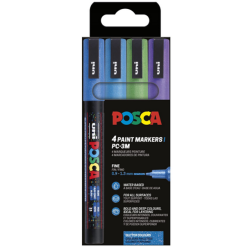 POSCA PC-3M 0,9 - 1,3 mm (4pk) (Glitter - Kold) Sortiment