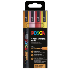 POSCA PC-3M 0,9 - 1,3 mm (4pk) (Glitter - Varme Nuancer) Sortiment