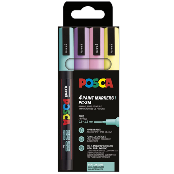 POSCA PC-3M 0,9-1,3mm 4-Pak Soft Colors