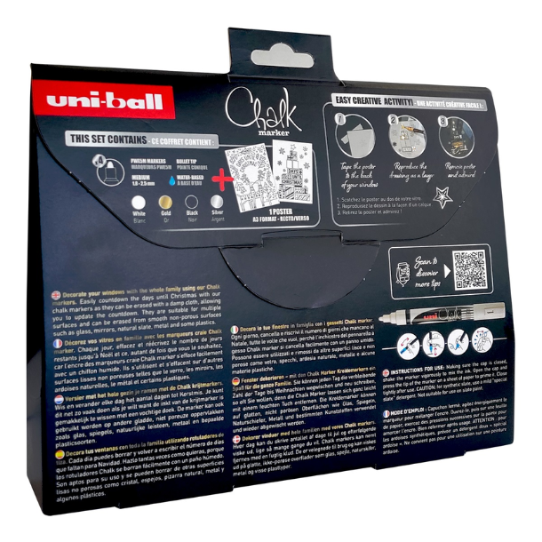 Uni POSCA Kalktuscher i st - 4 Tuscher + 2 Skabeloner
