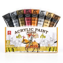 Mobee Akrylmalingst 75 ml. Metalliske Farver - 8-Pak