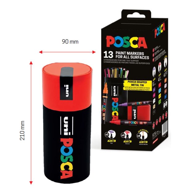 Posca pakke 13 stk. med metal�ske 