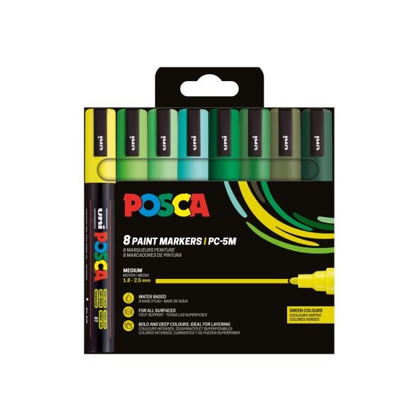 NYHED! POSCA PC-5M 1,8 - 2,5 mm Green Set 8-Pak