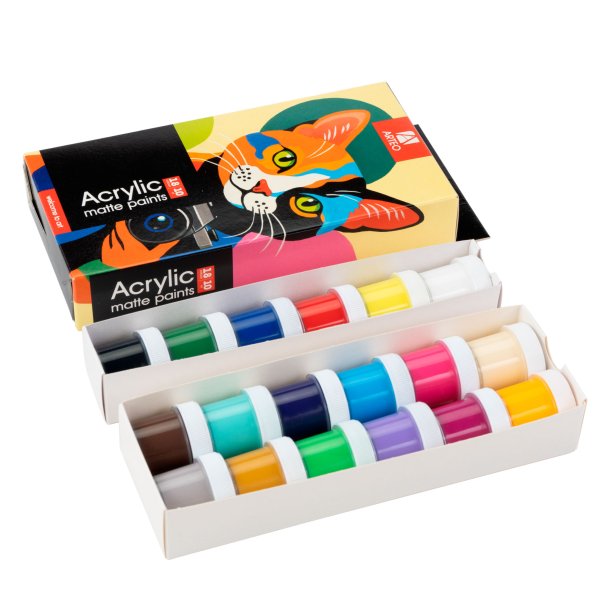 Arteo Mat Akryls�t 18x10ml. - Artistic Cat