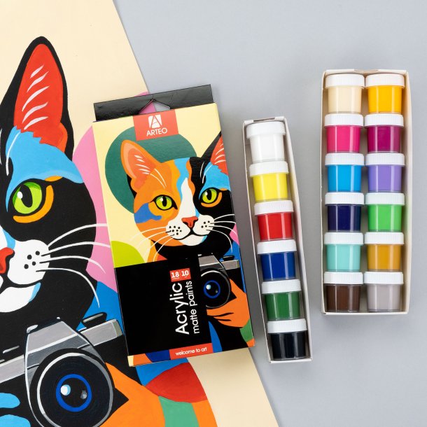 Arteo Mat Akryls�t 18x10ml. - Artistic Cat