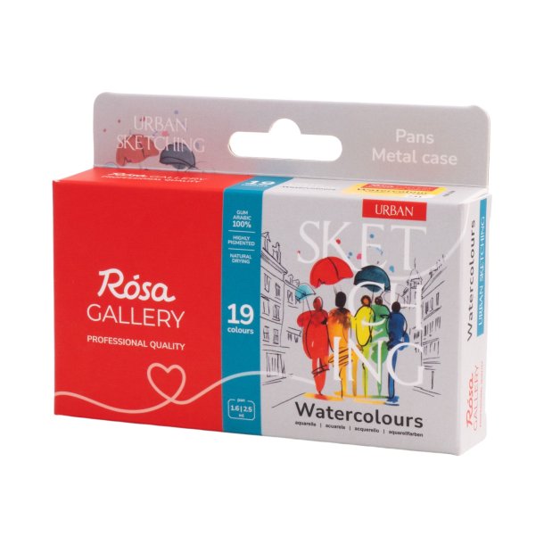Rosa Gallery "Urban Sketching" - Professionelt akvarels�t med 19 farver