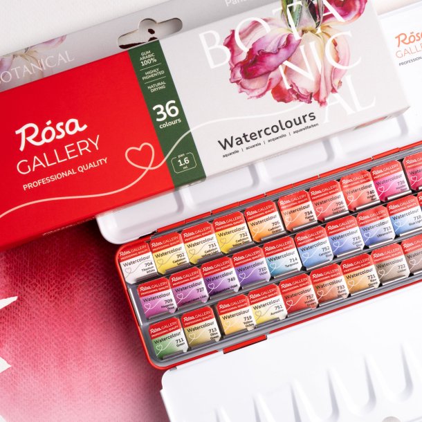 Rosa Gallery "Botanical" - Professionelt akvarels�t med 36 farver