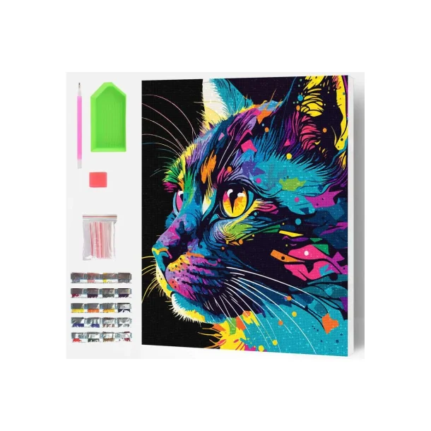 Diamond Painting -Bright Coloured Cat 30x40 cm