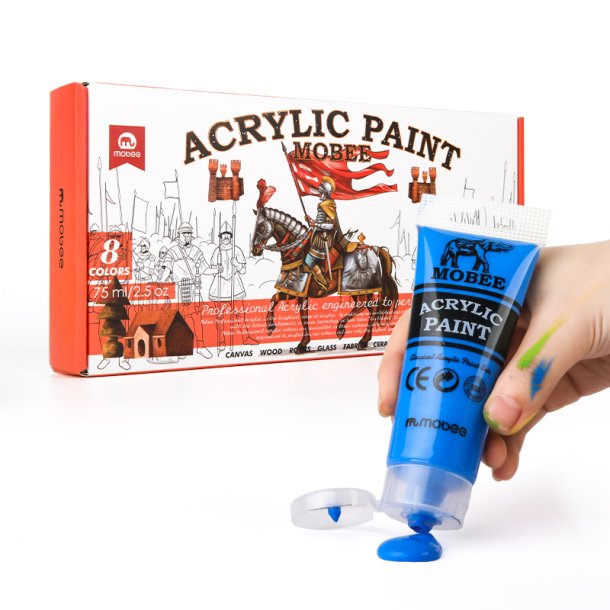 Mobee Akrylmalingst 75 ml. Klassiske Farver - 8-Pak