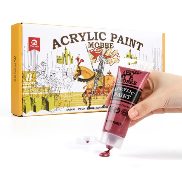 Mobee Akrylmalingst 75 ml. Metalliske Farver - 8-Pak