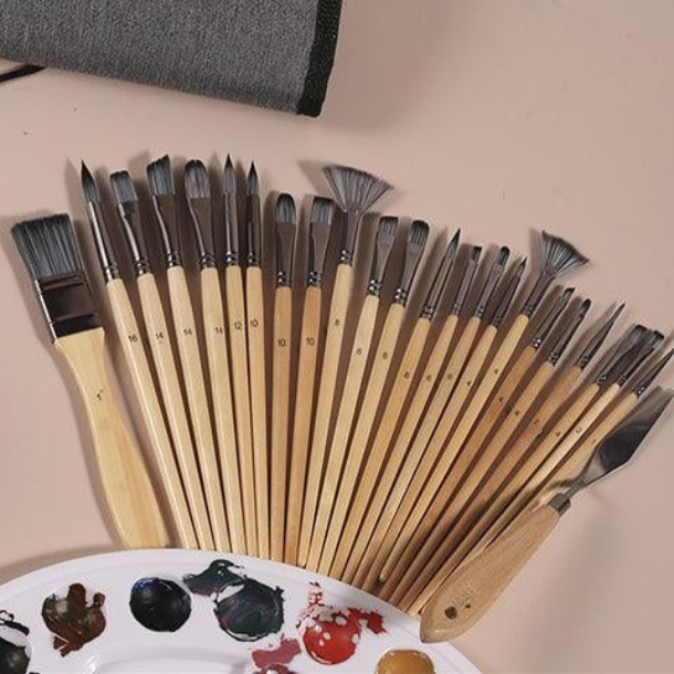 Penselst i foldeetui m. naturskaft - 24-pak