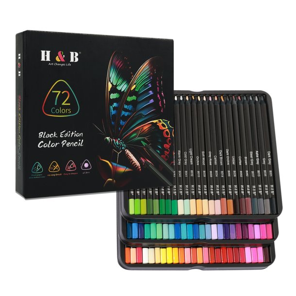 H&B Black Edition Oliebaserede Farveblyanter i Metalske - 72-stk.