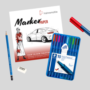 Tegnepakke m. Triplus Ball 10-Pak Brilliant Colours + Layoutblok til Tuscher