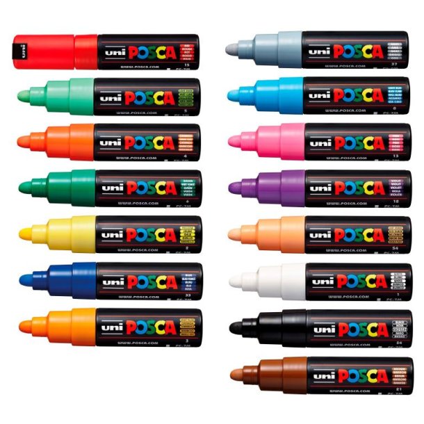 POSCA PC-7M 4.5 - 5.5 MM Fuldt Sortiment (1x15)