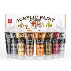 Mobee Akrylmalingst 75 ml. Metalliske Farver - 8-Pak