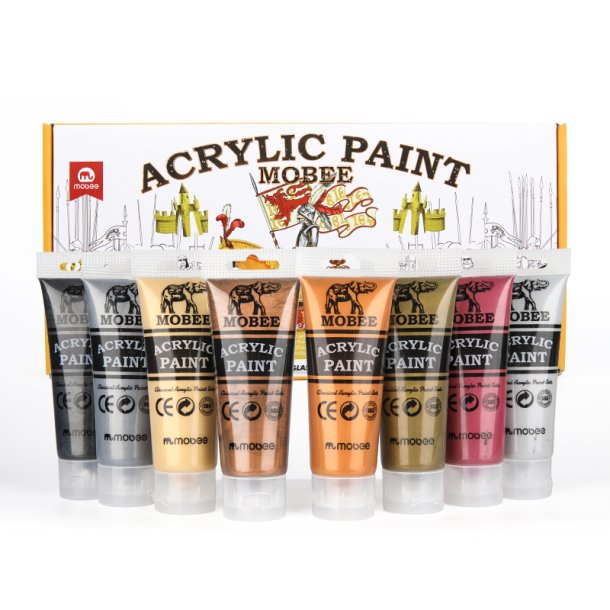 Mobee Akrylmalingst 75 ml. Metalliske Farver - 8-Pak