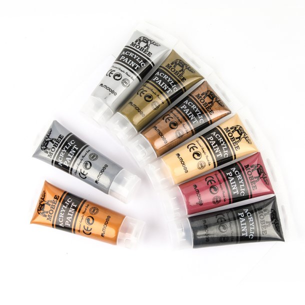 Mobee Akrylmalingst 75 ml. Metalliske Farver - 8-Pak