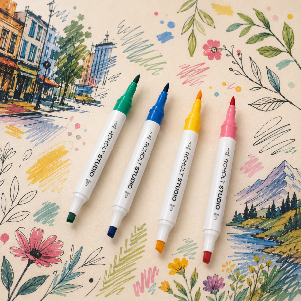 Roholt Studio 120 Twinmarkers Brush- &amp; Chiseltip - Alkoholbaseret