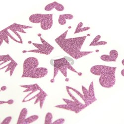 Glitter Klistermrker - Hjerter &amp; Kroner, Pink