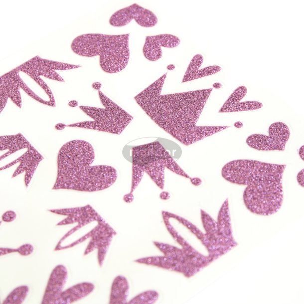 Glitter Klistermrker - Hjerter &amp; Kroner, Pink