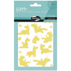 Glitter Klistermrker - Enhjrninger, Gul & Pink