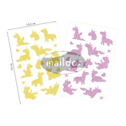 Glitter Klistermrker - Enhjrninger, Gul &amp; Pink