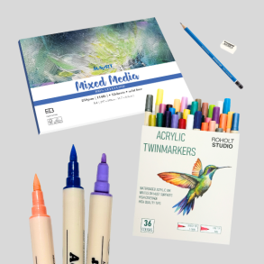 Roholt Studio, 36-stk. Akryl Twinmarkers + A4 Mixed Media Blok
