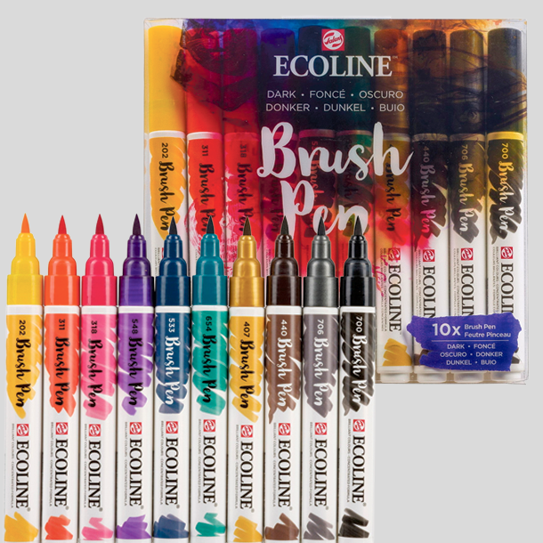 Ecoline Akvarel Brushpens Dark Edition, 10-Pen St
