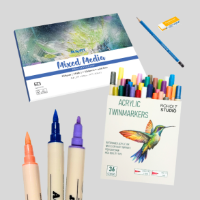 Roholt Studio, 36-stk. Akryl Twinmarkers + A4 Mixed Media Blok