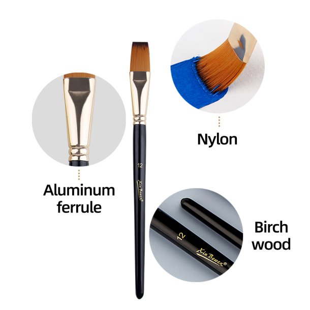 Artist Brushes 5-Pak - Sort Skaft, Flad