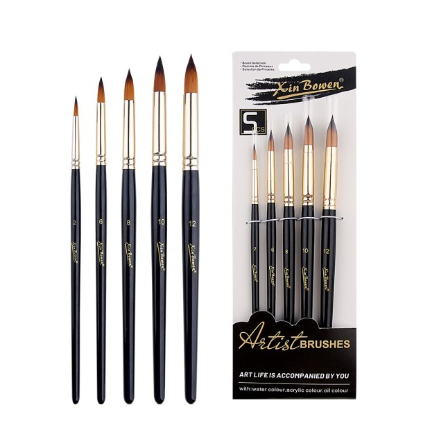 Artist Brushes 5-Pak - Sort Skaft, Rund