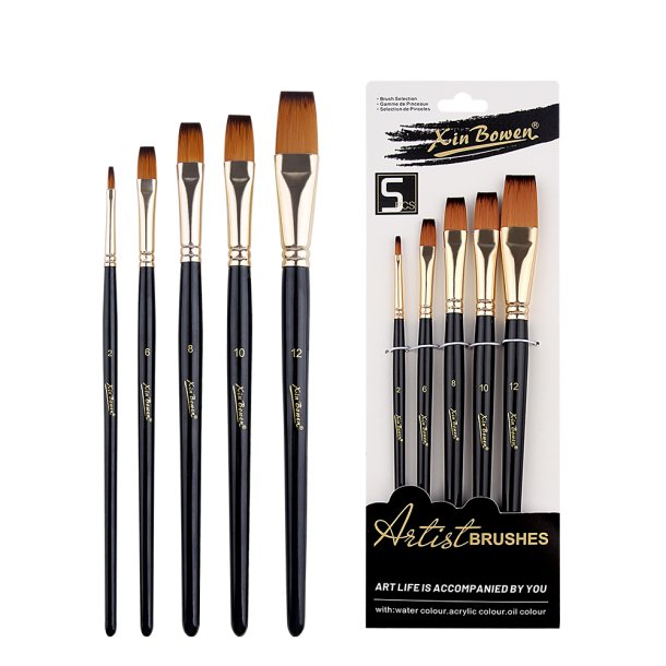 Artist Brushes 5-Pak - Sort Skaft, Flad