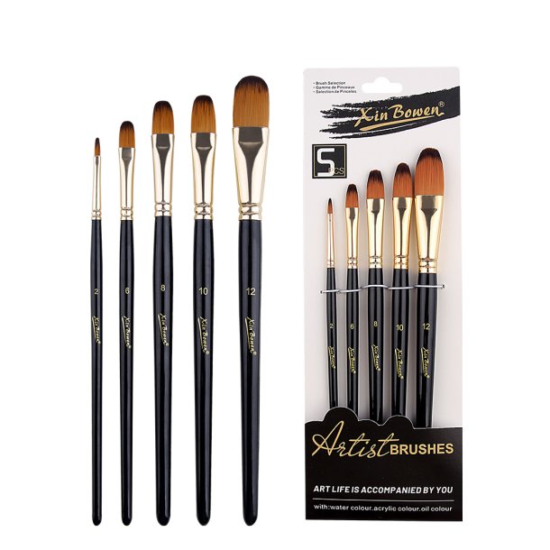 Artist Brushes 5-Pak - Sort Skaft, Oval