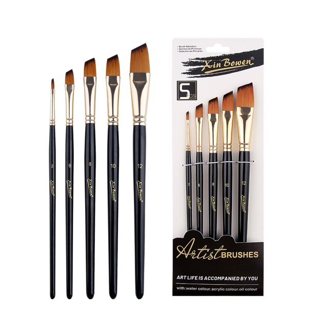 Artist Brushes 5-Pak - Sort Skaft, Skr�sk�ret