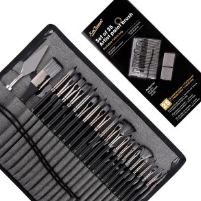 Pensels�t i foldeetui m. Sort Skaft - 25-dele