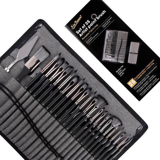 Pensels�t i foldeetui m. Sort Skaft - 25-dele