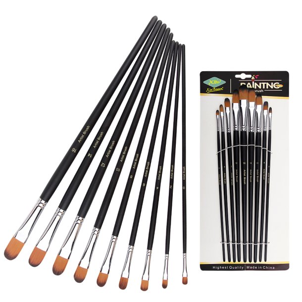 Artist Brush Langskaftet Penselst 9-Pak - Sort, Oval