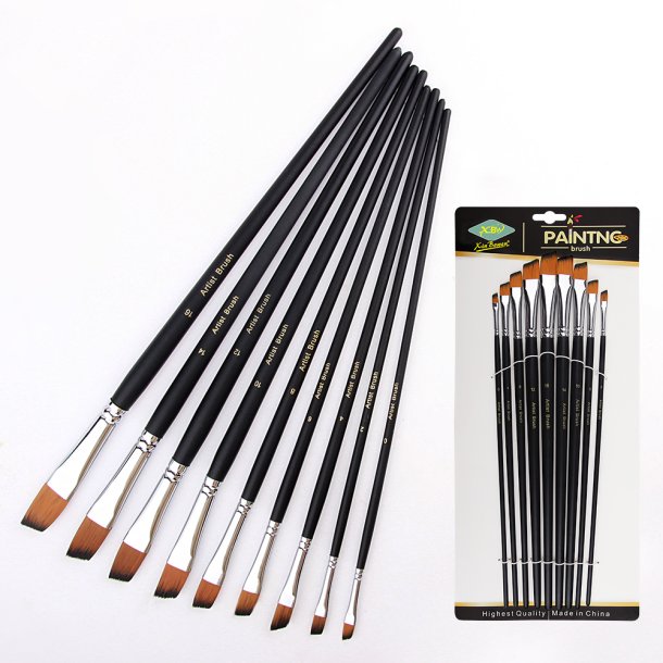 Artist Brush Langskaftet Penselst 9-Pak - Sort, Skrskret