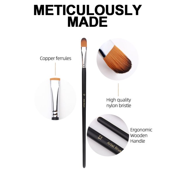 Artist Brush Langskaftet Penselst 9-Pak - Sort, Oval