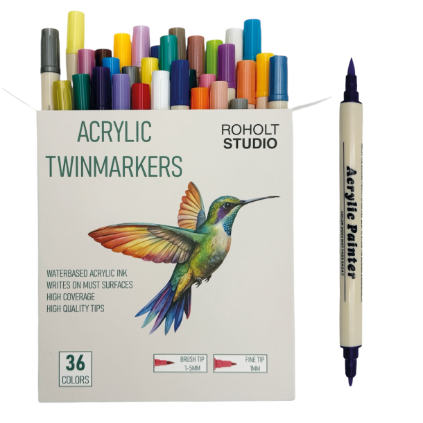 Roholt Studio, 36-stk. Akryl Twinmarkers + A4 Mixed Media Blok