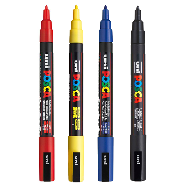 POSCA PC-3M 0,9-1,3mm 4-Pak Basisfarver