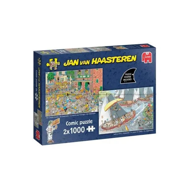 Jan van Haasteren - Puslespil af JVH "The Music Shop &amp; Holiday Jitters" 2x1000 Brikker