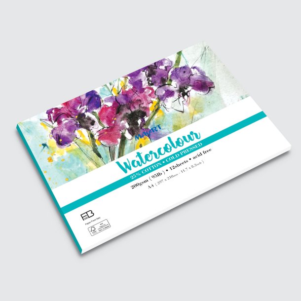 Fabriano Watercolor Paperpad Koldpresset 200G, 25% Bomuld A4