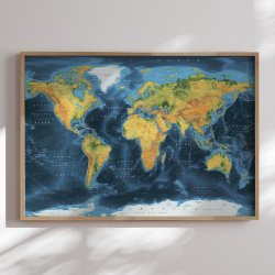 Verdenskort Indrammet - Cobalt - Egetrsramme