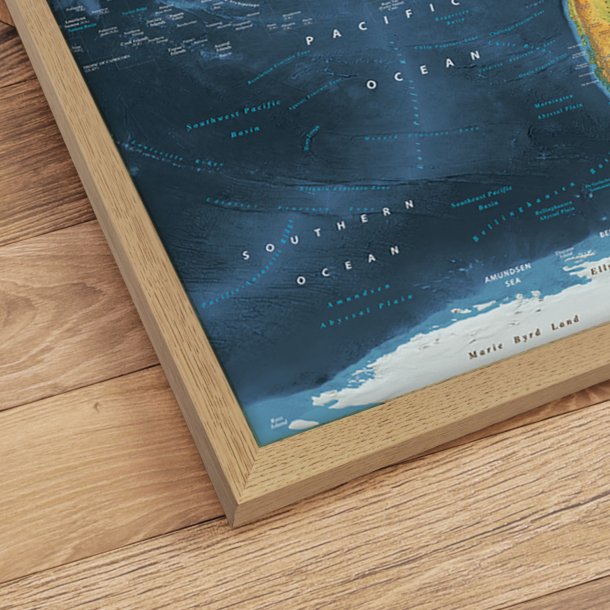 Verdenskort Indrammet - Cobalt - Egetrsramme