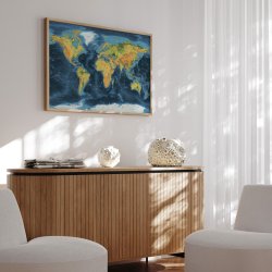 Verdenskort Indrammet - Cobalt - Egetrsramme