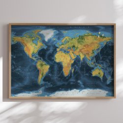 Opslagstavle Verdenskort - Cobalt - Egetrsramme